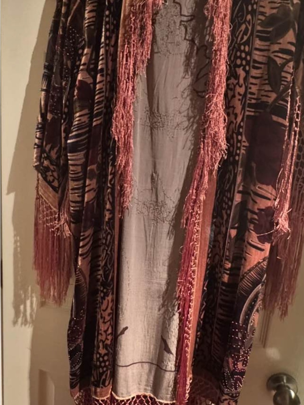 Bohemian beaded Buddha Print Fringe Kimono Jacket duster - Picture 2 of 8